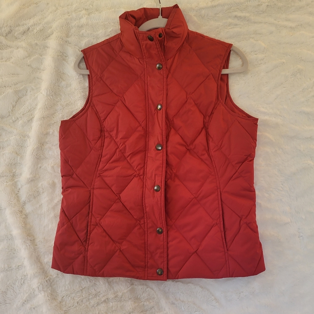 Lands End Puffer Vest Down Insulated Red Nylon Snap Closure Size Small 6-8